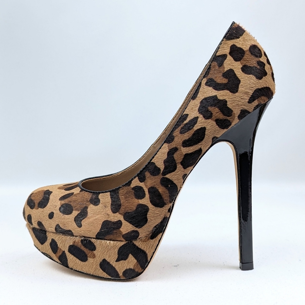 Steve Madden Bevv Leopard Platform Stiletto Heels Patent Leather Mob Wife 6.5 - Picture 4 of 16
